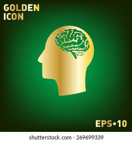 Vector Icon head with brain.  Mind and science