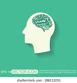 Vector Icon head with brain.  Mind and science