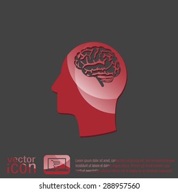 Vector Icon head with brain.  Mind and science