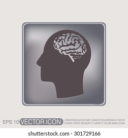 Vector Icon head with brain.  Mind and science