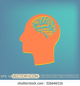 Vector Icon head with brain.  Mind and science