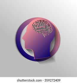 Vector Icon head with brain.  Mind and science