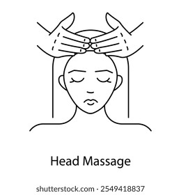 Vector icon for head massage and stress relief. Shows hands massaging a person’s head, symbolizing tension relief and relaxation.