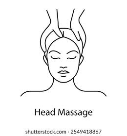 Vector icon for head massage and stress relief. Shows hands massaging a person’s head, symbolizing tension relief and relaxation.