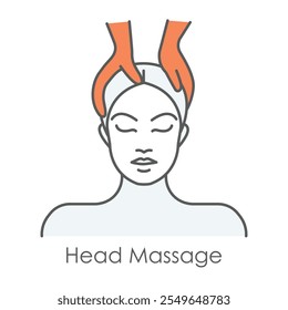 Vector icon for head massage and stress relief. Shows hands massaging a person’s head, symbolizing tension relief and relaxation.