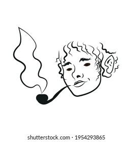 Vector icon - head of smoking halfling (Dungeon and Dragons system).  Can be used both for web design and for printing on game-cards.