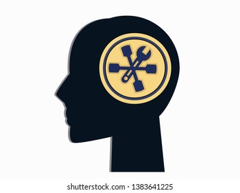 vector Icon head think vector man and his mind about symbol settings sign, service tool icon on white background. vector illustration