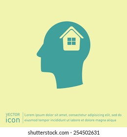 Vector Icon head think silhouette vector man and his mind about  House icon. Home sign