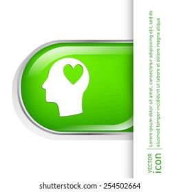 Vector Icon head think silhouette vector man and his mind about  heart sign.  valentine icon