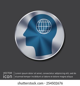 Vector Icon head think silhouette vector man and his mind about  globe symbol. news. Symbol news. Icon globe planet