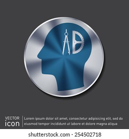 Vector Icon head think silhouette vector man and his mind about the compass and protractor. characters geometry. Education sign. symbol icon drawing and geometry
