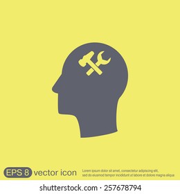 Vector Icon head think silhouette vector man and his mind about  symbol settings sign, hammer and wrench