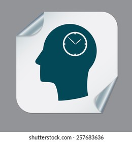 Vector Icon head think silhouette vector man and his mind about clock. watch sign, Icon watch. symbol time