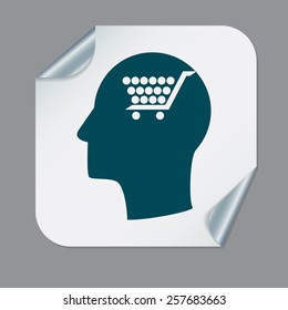 Vector Icon head think silhouette vector man and his mind about cart online store, Internet shop. basket shopping