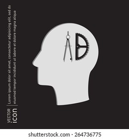 Vector Icon head think silhouette vector man and his mind about the compass and protractor. 