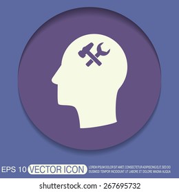 Vector Icon head think silhouette vector man and his mind about  symbol settings sign, hammer and wrench