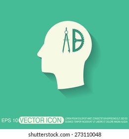 Vector Icon head think silhouette vector man and his mind about the compass and protractor. characters geometry. Education sign. symbol icon drawing and geometry