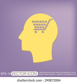 Vector Icon head think silhouette vector man and his mind about cart online store, Internet shop. basket shopping
