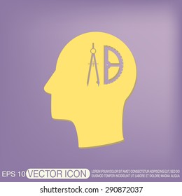 Vector Icon head think silhouette vector man and his mind about the compass and protractor. characters geometry. Education sign. symbol icon drawing and geometry