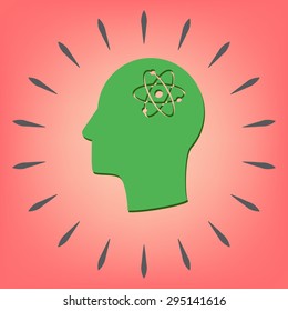 Vector Icon head think silhouette vector man and his mind about the atom, molecule. the symbol of physics and chemistry. 