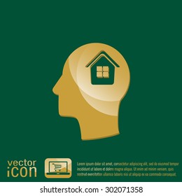 Vector Icon head think silhouette vector man and his mind about  House icon. Home sign