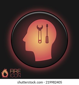Vector Icon head think silhoutte vector man and his mind about symbol settings sign, screwdriver and wrench