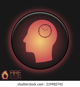 Vector Icon head think silhoutte vector man and his mind about clock. watch sign, Icon watch. symbol time
