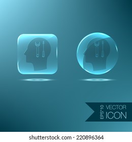 Vector Icon head think silhoutte vector man and his mind about symbol settings sign, screwdriver and wrench