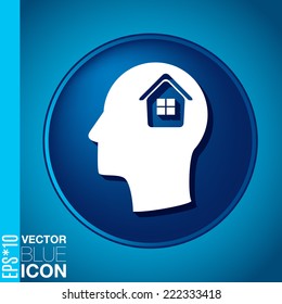 Vector Icon head think silhoutte vector man and his mind about  House icon. Home sign
