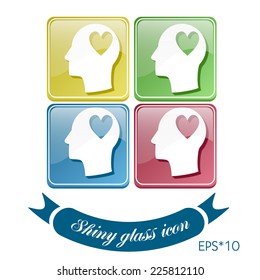 Vector Icon head think silhoutte vector man and his mind about  heart sign.  valentine icon