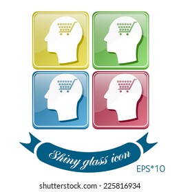 Vector Icon head think silhoutte vector man and his mind about cart online store, Internet shop. basket shopping