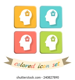 Vector Icon head think silhoutte vector man and his mind about  House icon. Home sign