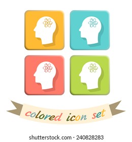 Vector Icon head think silhoutte vector man and his mind about the atom, molecule. the symbol of physics and chemistry. symbol icon of physics or chemistry . the study of science