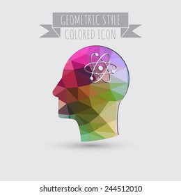 Vector Icon head think silhoutte vector man and his mind about the atom, molecule. the symbol of physics and chemistry. symbol icon of physics or chemistry . the study of science
