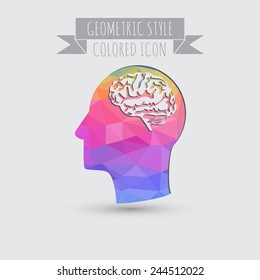 Vector Icon head think silhoutte vector man and his mind about Brain.  Mind and science