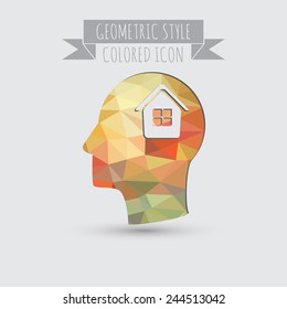 Vector Icon head think silhoutte vector man and his mind about  House icon. Home sign