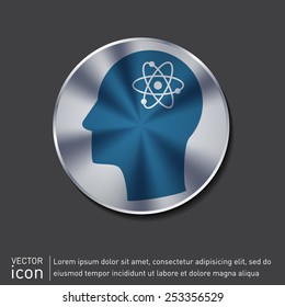 Vector Icon head think silhoutte vector man and his mind about the atom, molecule. the symbol of physics and chemistry. symbol icon of physics or chemistry . the study of science