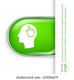Vector Icon head think silhoutte vector man and his mind about mouse hand cursor. pixel view