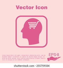 Vector Icon head think silhoutte vector man and his mind about cart online store, Internet shop. basket shopping