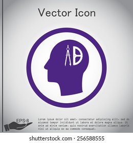 Vector Icon head think silhoutte vector man and his mind about the compass and protractor. characters geometry. Education sign. symbol icon drawing and geometry