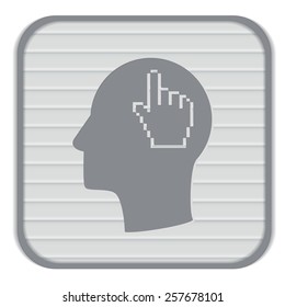 Vector Icon head think silhoutte vector man and his mind about mouse hand cursor. pixel view