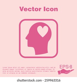 Vector Icon head think silhoutte vector man and his mind about  heart sign.  valentine icon
