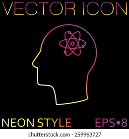 Vector Icon head think silhoutte vector man and his mind about the atom, molecule. the symbol of physics and chemistry. symbol icon of physics or chemistry . the study of science