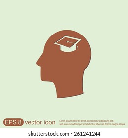 Vector Icon head think silhoutte vector man and his mind about  graduate hat sign. Education sign. symbol icon college or institute. graduation