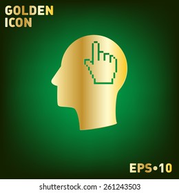 Vector Icon head think silhoutte vector man and his mind about mouse hand cursor. pixel view
