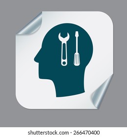 Vector Icon head think silhoutte vector man and his mind about symbol settings sign, screwdriver and wrench
