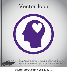 Vector Icon head think silhoutte vector man and his mind about  heart sign.  valentine icon