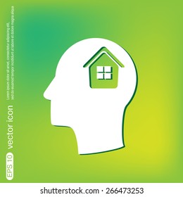 Vector Icon head think silhoutte vector man and his mind about  House icon. Home sign