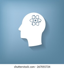 Vector Icon head think silhoutte vector man and his mind about the atom, molecule. the symbol of physics and chemistry. symbol icon of physics or chemistry . the study of science