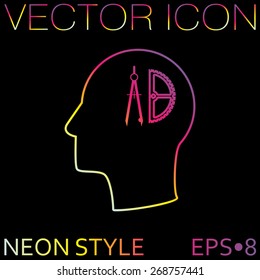 Vector Icon head think silhoutte vector man and his mind about the compass and protractor. characters geometry. Education sign. symbol icon drawing and geometry